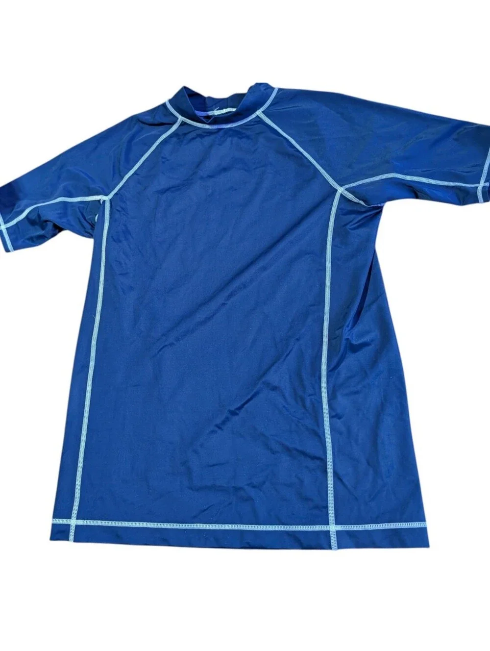 Lands' End Boys Navy Blue with White Trim Mock Neck Rashguard